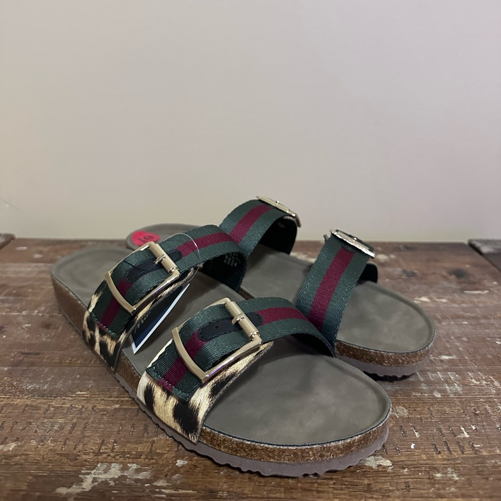 Madden Girl Green/Red Slide on Sandals